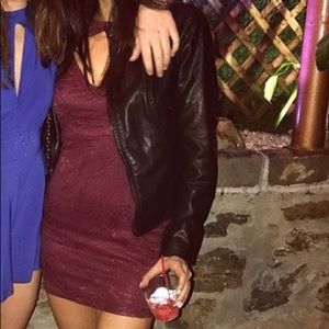 Maroon lace mini dress